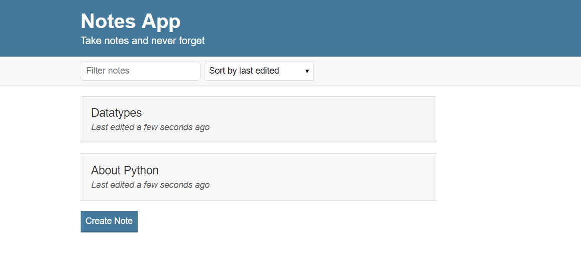 Homepage of Notes App